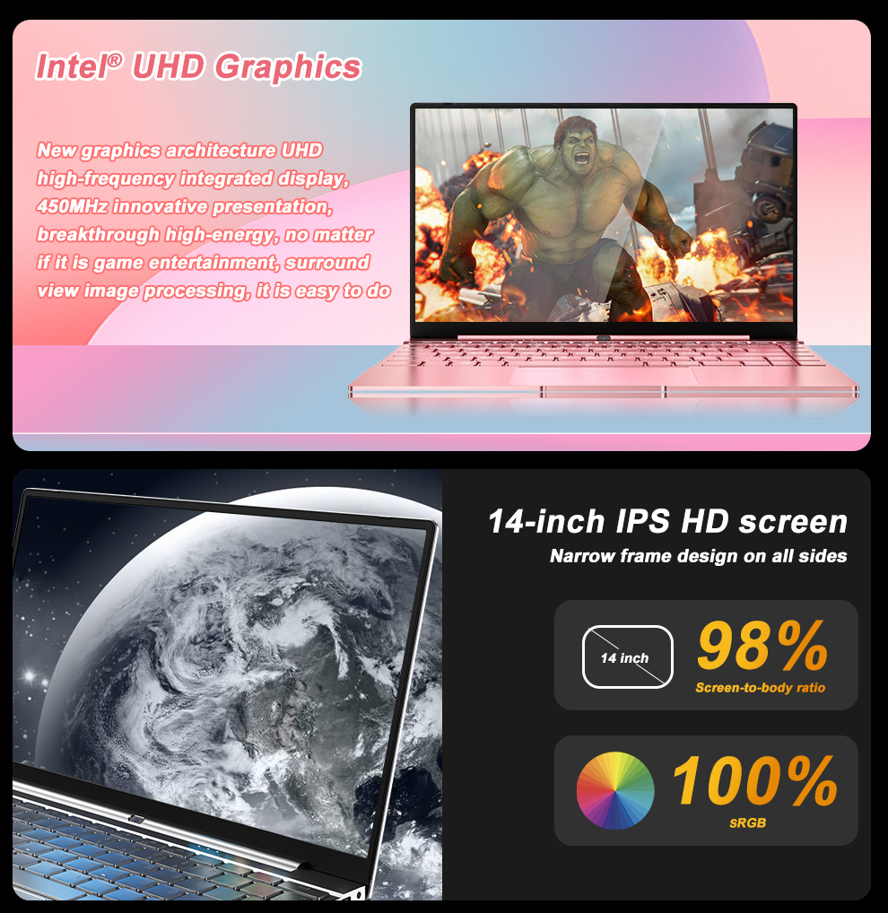 14inch Quad core N5095 Up to 2.9GHz DDR4 12GB IPS Alloy Design Win 10 64bit Cheapest students Education oem computer Laptops