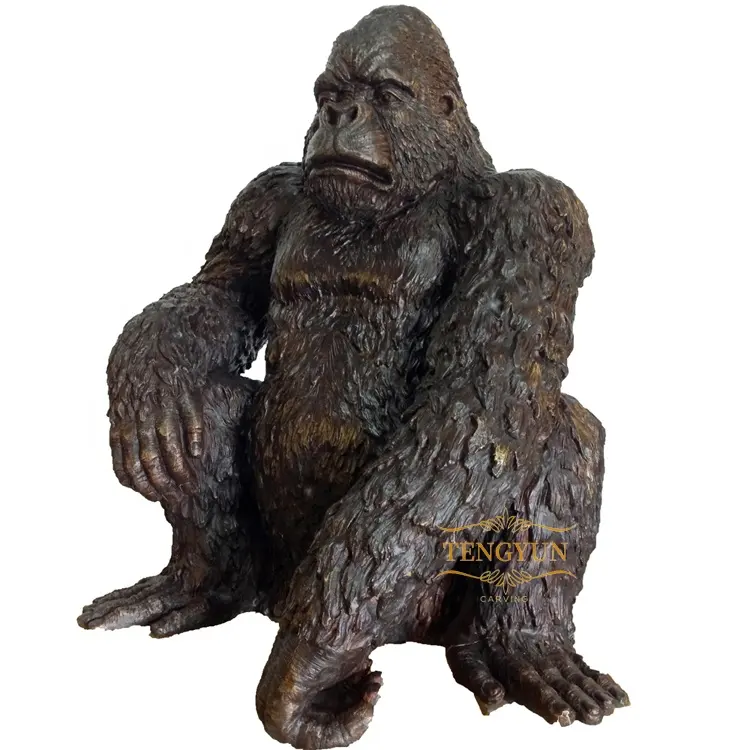 Tamanho grande metal artesanato decoração da casa estátua de gorila bronze decoração do jardim escultura de gorila