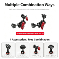 Bras Magique à Double Rotule avec Vis 1/4 "-20 en Alliage d'Aluminium, Support Pivotant à 360 Degrés pour Moniteur d'Appareil Photo, Cage DSLR et Lumière LED