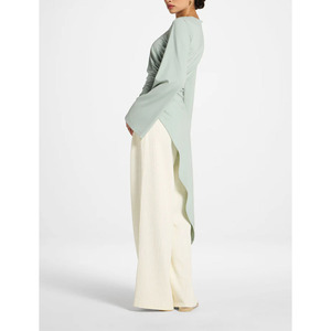 Women's Muslim Casual Premium jersey Midi <strong>Tunic</strong> <strong>Top</strong> Ruched waist modest V-Neck Summer asymmetric Hem wholesale <strong>long</strong> <strong>sleeve</strong> <strong>top</strong> - Product Image 3