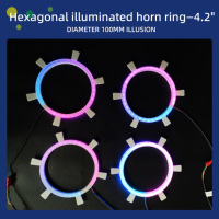 Anneau lumineux hexagonal pour klaxon, diamètre 100 mm, Illusion 4.2, haut-parleur de voiture LED, lumière de klaxon, symphonie RGB, 64 couleurs, intérieur en acrylique