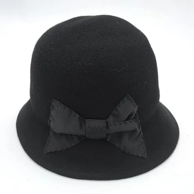 High Quality Cheap Wool Felt Bowler Hat Fedora Wholesale Fedora Grosgrain Trimmed Wool Hat For Women