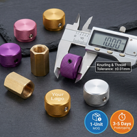 Boutons moletés en aluminium CNC, capuchons de réglage, entretoises hexagonales en laiton, pièces LED anodisées multicolores personnalisées