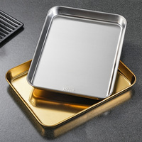 Plateau rectangulaire en acier inoxydable 304, plateau de barbecue, plateau de buffet, plateau carré pour collations et desserts, accessoires de cuisine