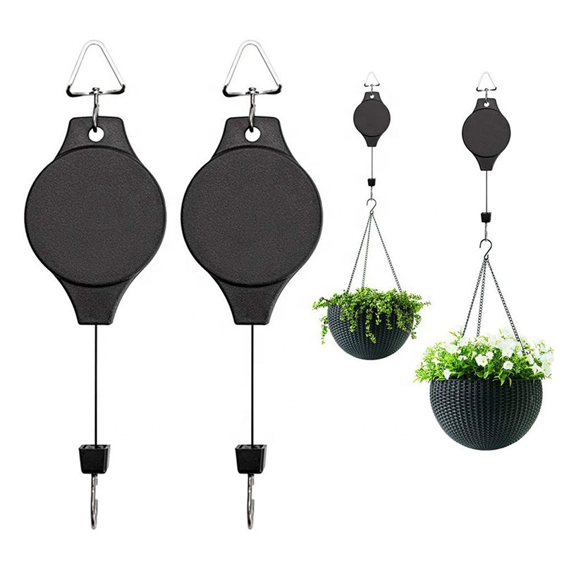 4 Pack Plant Pulleys Retractable Hanger, Easy Reach Plant Pulley Retractable Hanger Easy Reach Pulley Adjustable Height Wheel Hanging Plants Heavy Duty Indoor Outdoor Hanger Garden Baskets Pots