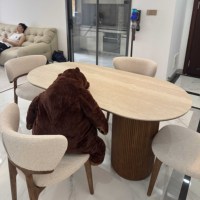 Französisches Modernes Luxus-Esszimmer-Set aus Massivholz mit Gesinterter Steinplatte Kompakter Ovaler Designer-Esstisch