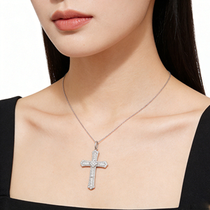 Collar Clásico de Compromiso con Colgante de Cruz y Diamante CVD Cultivado en Laboratorio, Chapado en Oro de 10K/14K/18K sobre Plata Personalizada, Cadena para Suéter, Regalo VS - Product Image 5