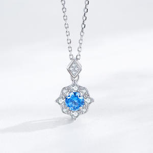 Collar con colgante de flor de circonita azul de corte redondo en plata de ley S925, versión personalizable en cobre, con temática de jardín, regalo para mujer. - Product Image 4