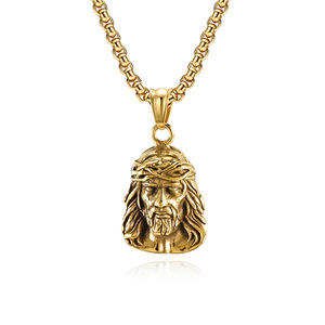 Jesus Face Pendant Necklace Gold Tone <b>Titanium</b> Steel Unisex Everyday Wear Themed Pendants - Product Image 1