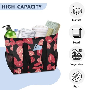 Hawaii Pink Anthurium Flower Custom Design Logo <b>HandBag</b> Large Capacity Women Tote Reusable Shopping Cooler Bag for Women - Product Image 4