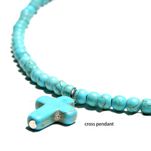 Collana girocollo incrociata con ciondolo a croce fatta a mano blu turchese e bianco <span class=keywords><strong>Howlite</strong></span> 4mm - Product Image 4