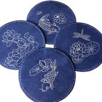 Kit DIY de broderie ronde à finition automatique pour sous-verre de thé, idéal pour débutants en point de croix