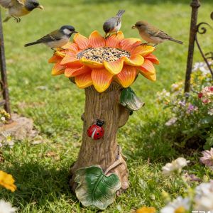 Mangeoire à oiseaux en forme de tournesol, ornement de jardin en résine, décoration extérieure avec motif de coccinelle pour cour et jardin - Product Image 2