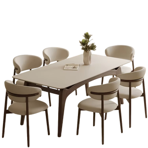 Bàn ăn phòng ăn nhà hàng kiểu Bắc Âu hiện đại, mặt bàn đá sintered, chân gỗ nguyên khối - Product Image 1