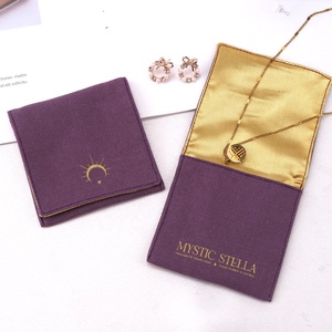Pochette à bijoux de luxe en coton et lin violet avec logo personnalisé imprimé, petit sac à bijoux à rabat en coton - Product Image 3