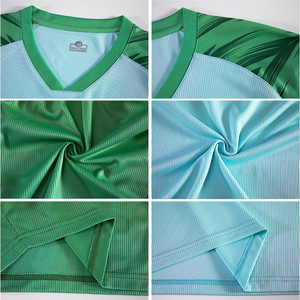 Maillots de football verts personnalisables avec logo, rayures, respirants, uniformes d'entraînement de football d'été, 100% polyester, évacuation de l'humidité - Product Image 4