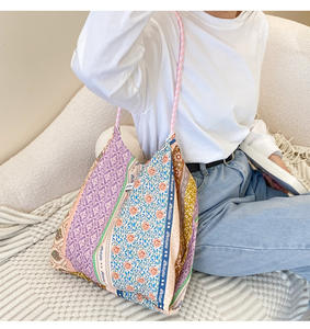 Verano coreano INS personalizado hecho a mano lindo Patchwork Floral tela costura bolso de mano acolchado algodón cordón bolsa de compras - Product Image 4