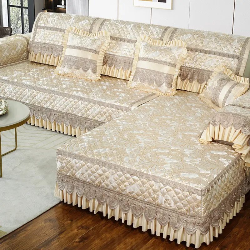 Capa universal de linho spandex para sofá, capa de renda personalizável em algodão acolchoado antiderrapante, modelo moderno de planta para sala de estar
