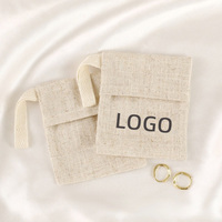 Pochette à bijoux en coton et lin écologique avec logo personnalisé, sac parfumé respirant, sac cadeau portable en lin pour bague et boucles d'oreilles