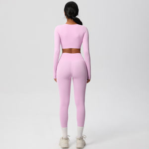 Damen Zweiteiliges Sport-Set: Langarm-Sweatshirt Crop Top, High Waist Leggings – Ideal für Fitness, Yoga und Sport - Product Image 6