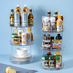 Transparent Pet <b>Plastic</b> 3 Tier Rotating <b>Shelf</b> Kitchen Spice Organizer Storage Rack Round Standing Type 360 Degree Rotation - Product Image 1