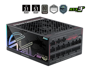 พาวเวอร์ซัพพลาย 2026 รุ่นใหม่ MPG Ai1600TS PCIE5 1600W 80plus Titanium รองรับ PCIe5.1 ATX3.1 พร้อมใช้งาน 12V-2x6 แบบ Full Modular สำหรับเคสคอมพิวเตอร์ ระดับพรีเมียม - Product Image 2