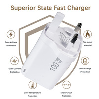 Pengisi Daya Cepat 100W GaN PD3.0 Satu Port Tipe-C Colokan UK OTP Adaptor Daya Tahan Api untuk Ponsel Laptop Tablet