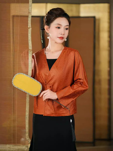 Chaqueta tipo cárdigan corta de manga tres cuartos para mujer, estilo cheongsam tradicional <span class=keywords><strong>chino</strong></span>, para verano, para madres de mediana edad - Product Image 3
