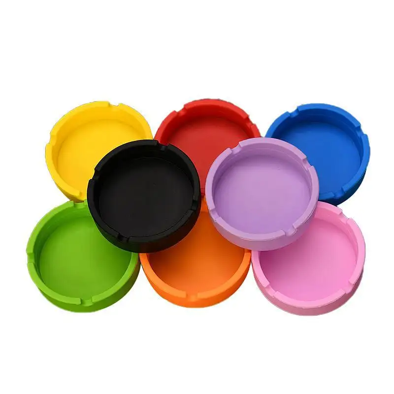 Heat Resistant Cheap Portable Unbreakable Tabletop Silicone Rubber Ashtray Custom Round Shape Silicone Ashtray