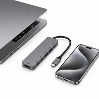 Hub USB-C 6-en-1 4K 60Hz PD100W en aluminium, adaptateur multiport, stations de charge USB3.0/2.0 pour ordinateurs portables, tablettes, transfert de données rapide