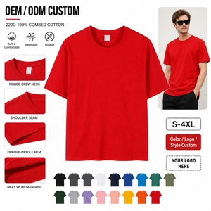 T-shirt unisexe personnalisé avec logo, 100 % coton peigné, 220 g, épais, vierge, écologique, respirant, pour le fitness, tailles S-4XL - Product Image 1