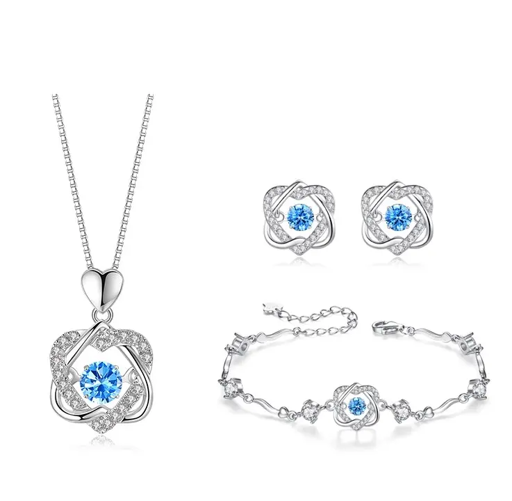 Pendientes de corazón de joyería de moda 2024 de alta calidad, venta al por mayor de lujo, pendiente de doble Corazón de circón azul para mujer