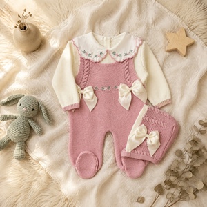 Tutina per Neonati Kaiyur, Set 3 Pezzi in Cotone Lavorato a Maglia con Colletto <span class=keywords><strong>Peter</strong></span> Pan, Ricamo Floreale, OEM - Product Image 5