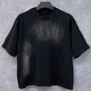 Camiseta Personalizada de Estilo Urbano Informal con Pedrería, Diseño Vintage, Cuello Redondo, Corte Cuadrado, 100% Algodón Lavado, Talla Grande - Product Image 1