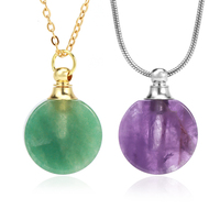 Vente en gros de pendentifs pour bouteilles d'huiles essentielles en pierres semi-précieuses naturelles, collier en cristal rond unique, flacon de parfum