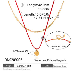Collar de Doble Capa de Acero Inoxidable Chapado en Oro de 18K con Forma de Corazón, Cadena de Cuerda Roja, Joyería para Mujer, Regalo, Colgante, Collar de Moda - Product Image 5