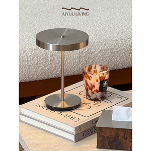 Aiyuu Living Silver Table <b>Lamp</b> <b>LED</b> Touch Control Rechargeable Desktop Night <b>Light</b> For Home Bedroom Bedside Use - Product Image 4