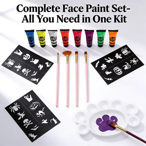 Kit completo de <span class=keywords><strong>pintura</strong></span> facial y corporal, pigmento lavable a base de agua de 8 colores con pinceles, plantillas, paleta, maquillaje para fiesta de Halloween y Cosplay - Product Image 2
