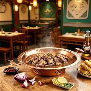 Ensemble de casseroles <span class=keywords><strong>en</strong></span> acier inoxydable martelé avec petite marmite à double anse et réchaud à alcool, idéal pour les hôtels et les restaurants de traiteur - Product Image 4