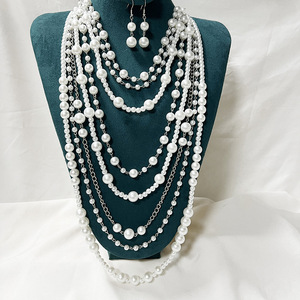 <span class=keywords><strong>Set</strong></span> di gioielli in perle grosso placcato oro per donna collana lunga con perle a strati e orecchini in lega - Product Image 1