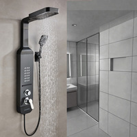 Douche à effet pluie thermostatique LED noire de luxe, vente chaude 2025, panneaux en céramique et acier inoxydable, montage mural, pour usage hôtelier