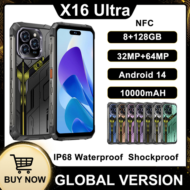 Smart Rugged Mobile Call Phone Android 14.0 G85 Octa Core 8G+128GB 10000mAH 32MP+64MP Fingerprint/Face Unlock Phone