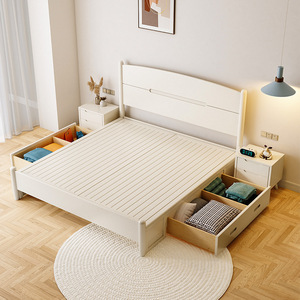 Nordic Style <b>White</b> Solid Wood <b>Bed</b> 1.8m <b>Double</b> Storage Bedroom Furniture - Product Image 2