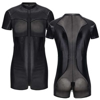 Costumes sexy pour hommes, combinaison en latex fetish, combinaison en PVC et spandex, combinaison en cuir PU avec fermeture éclair, combinaison en maille, combinaison noire