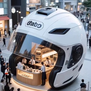 Scultura da esterno in resina FRP a forma di casco per caffetteria, con disegni a piramide, fatati, musica e amore, decorazione per check-in su strade commerciali - Product Image 4