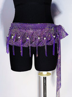 Chaîne de taille pour femmes adultes, ornée de strass colorés et brillants, avec franges papillon, pour la danse du ventre et l'entraînement, foulard de hanche