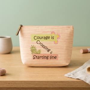Printed Cotton Cosmetic Pouch with Inspirational Quote | Striped Zipper Makeup Bag | Reusable <b>Travel</b> & <b>Organizer</b> Pouch - Product Image 6