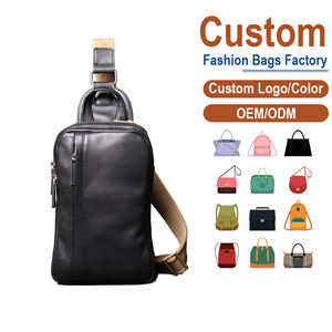 Bolso de pecho de cuero genuino negro para hombre con múltiples bolsillos con cremallera |   Fabricación Personalizada OEM/ODM para Marcas de Ropa Urbana y de Viaje - Product Image 1