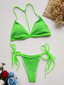 Mills Sisters Seersucker Neckholder-<span class=keywords><strong>Bikini</strong></span> Micro Mini Tanga-Bikinis Damen Dreieck-String Strandmode - Product Image 4