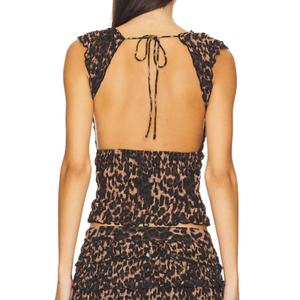 Nouvel ensemble en mousseline de soie au design printanier, léger, sans manches, avec haut à col montant et volants, et mini-jupe sexy à taille élastique pour femme - Product Image 2